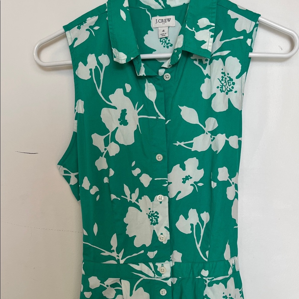 J. Crew Teal Green and White Floral Sleeveless Midi Dress